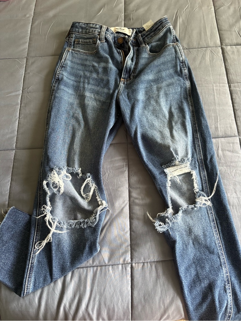 Hollister Women's Slim Straight Distressed Blue Jeans